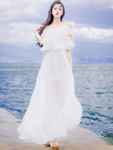 Cold-Shoulder Maxi robe en mousseline de soie blanche