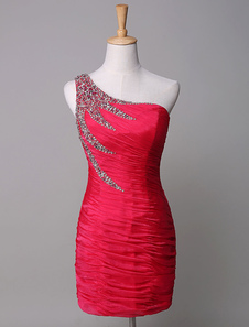 Une seule épaule robe de Cocktail rouge paillette plissé en mousseline de soie sirène Mini robe de p