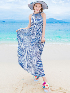 Licol bleu Maxi robe Chic robe en mousseline de soie