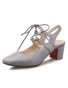 Noir mi-bas talons d'amande Toe Micro Suede supérieure féminine