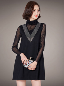 Charmant col plissé robe Polyester pour les femmes