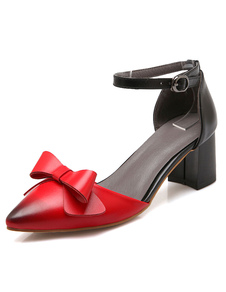 Rouge a souligné mi-bas talons Toe PU cuir féminin