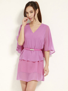 V-cou plissé faux deux pièces Style robe d'été