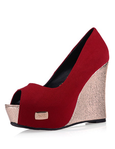 Peep Toe Micro Suede mode supérieur Wedge chaussures pour dames