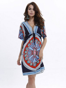 Fabuleuse dentelle bleue de v-cou de la femme de Spandex Shift robe