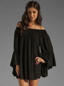 Robe en mousseline de soie robe Mini noire Off-The-Shoulder