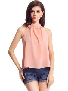 Blouse belle Polyester plissé sans manches pour femmes