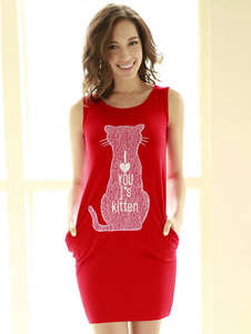 Crewneck Cat poches plissé robe d'été