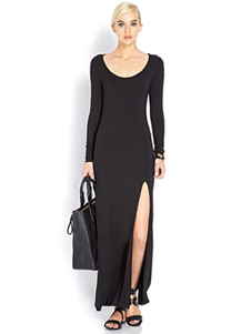 Bijou cou découpe Maxi robe manches longues femme