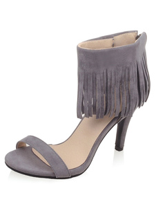 Sandales noires Fashion Fringe Suède Micro supérieur