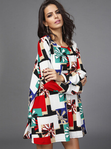 Mélange de coton blanc manches longues robe de charme pour les femmes