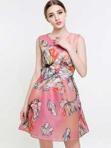 Polyester plissé Flare robe imprimée