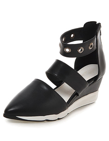 A souligné Wedge Shoes Toe PU cuir Unique cypripède