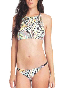 Criss-Cross blanc imprimé tasses amovibles charme Bikini costume féminin Spandex