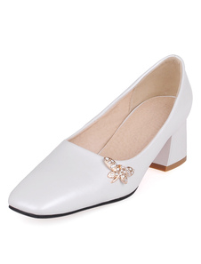 Talons de mi-bas de la femme Black Square Toe PU cuir