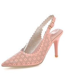 Bout pointu rose PU cuir talons des mi-bas pour femme