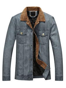 Veste bleue à capuche PU veste en cuir pour hommes