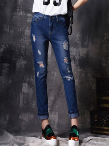 Denim déchiré Slim Fit Jeans Skinny Jeans femme