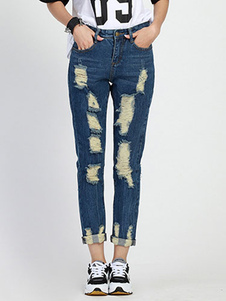 Denim déchiré Jeans Skinny Jeans marine féminines en détresse