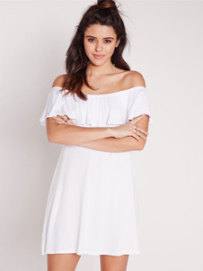 Maj de l’épaule robe blanche Ruffles Dress acétate