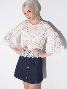 Chemisier blanc dentelle découpe Slim Fit Top Polyester pour les femmes