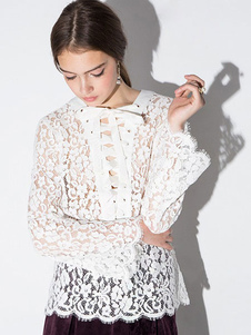 Chemisier blanc Bow Lace Up découpe Blouse Polyester pour les femmes