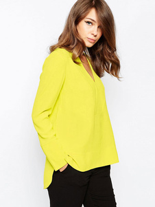 Chemisier jaune High-Low Split Blouse Polyester pour les femmes