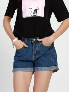 Bleu Denim Shorts surdimensionné Slim Fit pour femmes