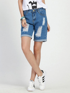 Denim cassé Navy Shorts en Difficulté Slim Fit Shorts pour femmes