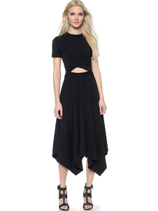 Robe asymétrique noire découpe coton robe