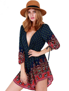 Barboteuse backless Multicolor décolletée impression coton barboteuse