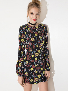 Robe courte-imprimé Polyester de Chic noir Mini robe