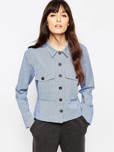 Blouse bleu poches Slim Fit Blouse Polyester pour les femmes