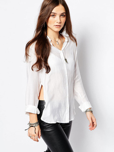 Blouse blanche Split Blouse Polyester Chic pour les femmes