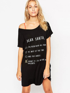 Maj d’une seule épaule robe robe Polyester impression noire