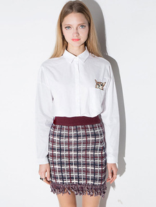 Chemisier blanc Cat Print Blouse Polyester pour les femmes