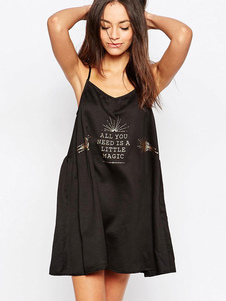 Sangles Shift robe noir lettres Backless robe imprimée de Polyester