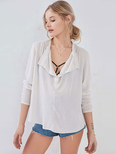 Blouse blanche ruché surdimensionné Blouse Polyester pour les femmes