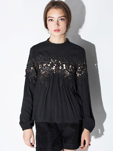 Blouse noire taillée Blouse Polyester surdimensionné pour femmes