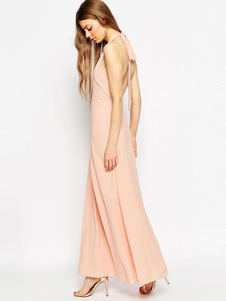 Licol Maxi robe rose dos-nu dentelle robe Polyester