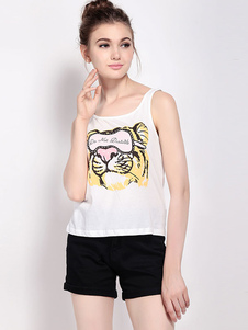 Camis blanc animaux Top Polyester impression pour femmes