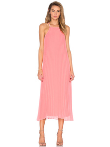 Rose robe Maxi Halter découpe en mousseline de soie robe