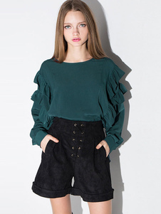 Blouse verte volants Blouse Polyester pour les femmes