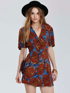 Robe imprimé floral multicolore V profond robe Polyester