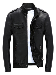 Veste noire poches PU Slim Fit veste pour hommes