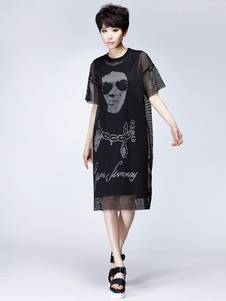 Robe noire caractère acétate impression robe