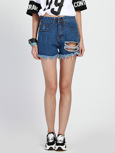 Shorts en détresse arraché marine Denim Shorts pour femmes