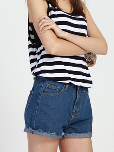 Bleu Denim Shorts large jambe surdimensionné Slim Fit Shorts pour femmes