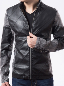 Veste noire à capuche PU veste en cuir pour hommes