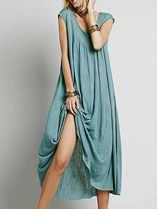 Robe coton Ruffles robe Maxi verte